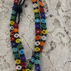 Vintage 90’s Seed Bead Multi Color Daisy Necklace